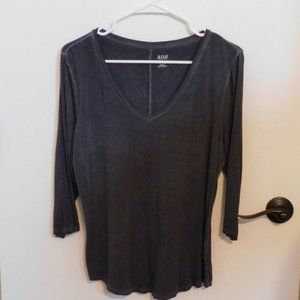 A.N.A. Grey wash long sleeve v-neck top shirt NWOT Women's L